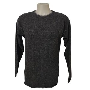 H&M Sweater Men's Large Long Sleeve Marled Knit Black White Crewneck Ribbed